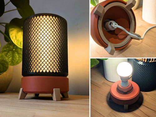 Rauten-Gitter Tischlampe – Nachhaltiges 3D-gedrucktes Diamond Lattice Ambient Light | Warmes Glow-Design in Schwarz & Terracotta
