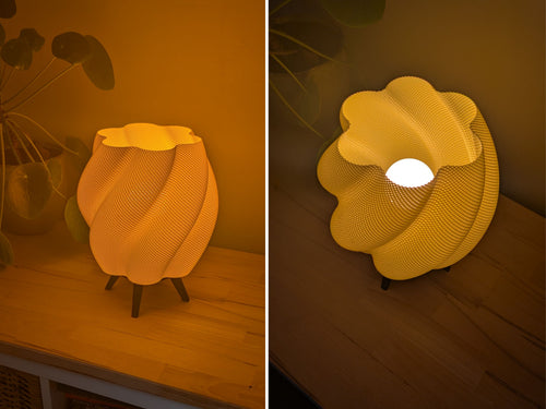 Blüten-Korb Tischlampe – Nachhaltiges 3D-gedrucktes Flower Ambient Light | Organisches Warmweiß-Glow-Design